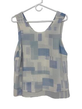 JOIE Sleeveless Geometric Print Silk Top Blouse Light Blue Women’s Medium